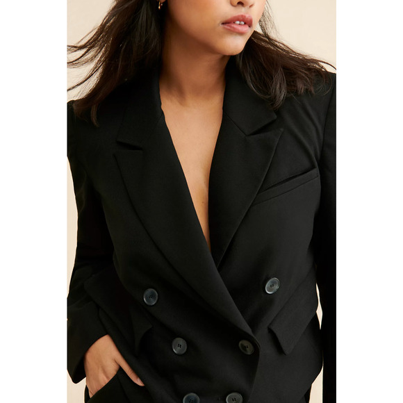 NEW FREE PEOPLE BLACK DOUBLE BREASTED BLAZER JACKET SIZE L - Picture 9 of 12